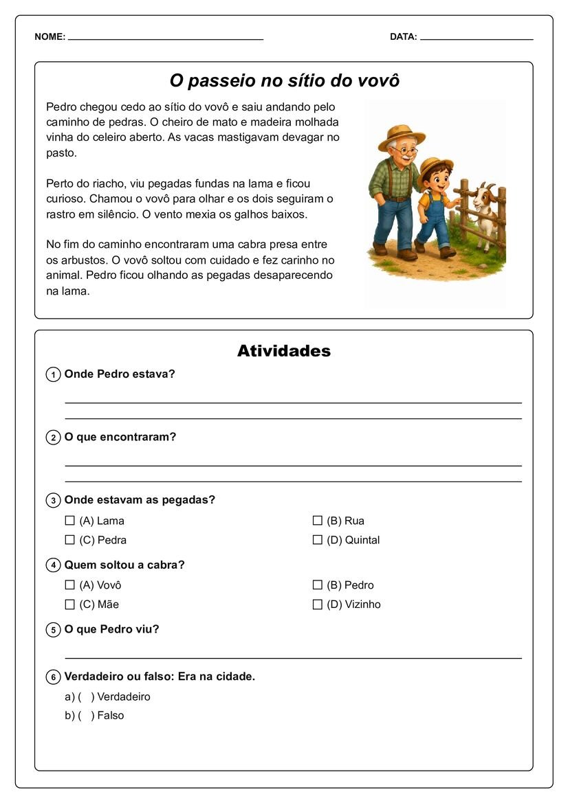 Pequenos textos ilustrados com interpretação para imprimir página 42
